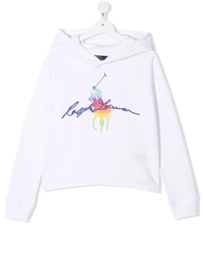 Ralph Lauren Kids' Logo-print Pullover Hoodie In White