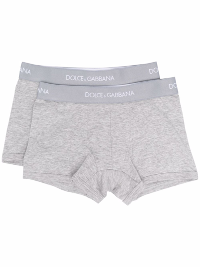 Dolce & Gabbana Kids' Logo-waistband Set Of 2 Boxer Shorts In Grey