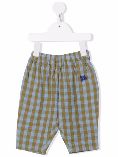 Bobo Choses Babies' Embroidered-logo Check-print Trousers In Blue