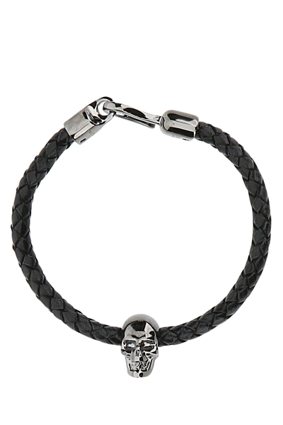 Alexander Mcqueen Black Leather Bracelet Black  Uomo Tu In Negre