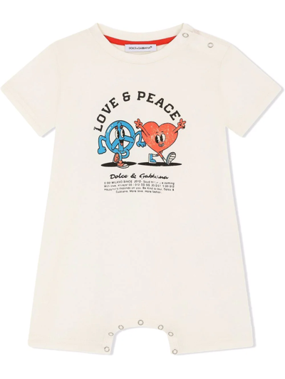 Dolce & Gabbana Babies' Love And Peace Cotton Shorties In White