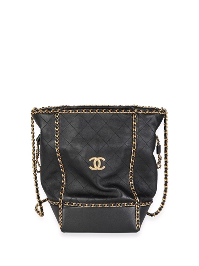 Pre-owned Chanel Cc Diamond-quilted Bucket Bag In Black