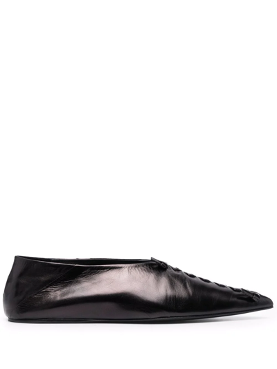 Jil Sander Knot-detailing Leather Ballerina Shoes In Black