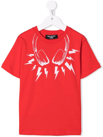 Neil Barrett Kids' Lightning Print T-shirt In Red