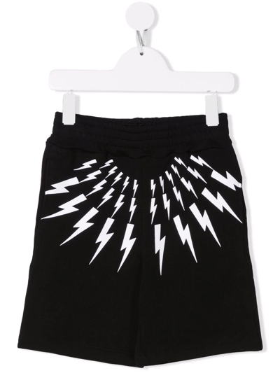 Neil Barrett Kids' Black Bermuda For Boy With White Iconic Thunderbolts