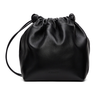 Jil Sander Small Drawstring Leather Crossbody Bag In Black  
