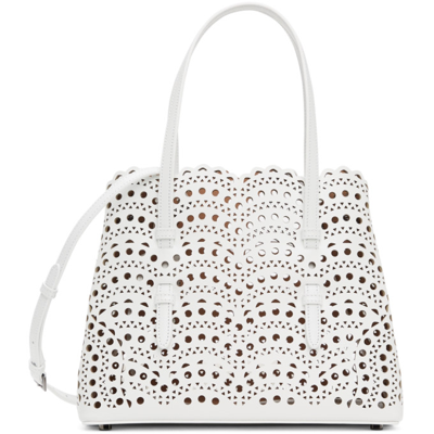 Alaïa Mina Small Laser-cut Tote Bag In 010 Optical White