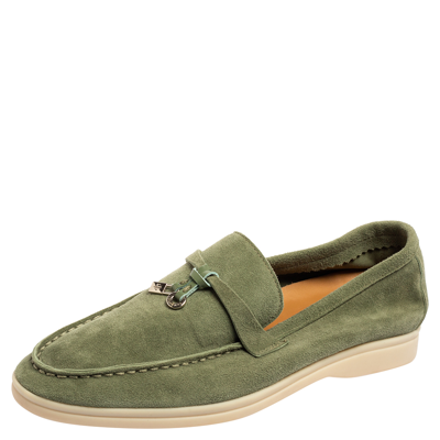 Pre-owned Loro Piana Mint Green Suede Summer Charms Walk Moccasins