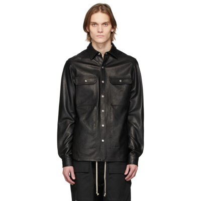 Rick Owens Black Leather Outershirt Jacket