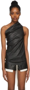 RICK OWENS BLACK LEATHER ATHENA TANK TOP