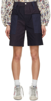 Isabel Marant Étoile Kalerna Patchwork Organic Cotton And Linen-blend Shorts In Midnight