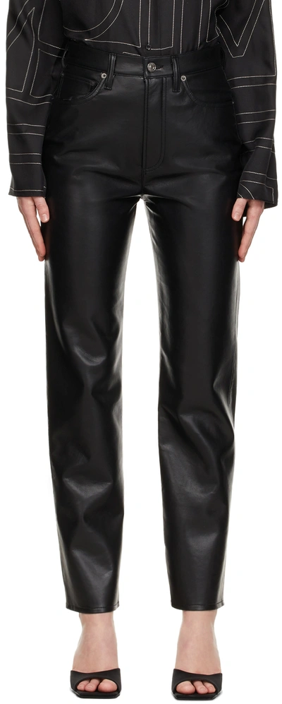 Agolde Black Recycled Leather 90's Pinch Waist Trousers In Detox