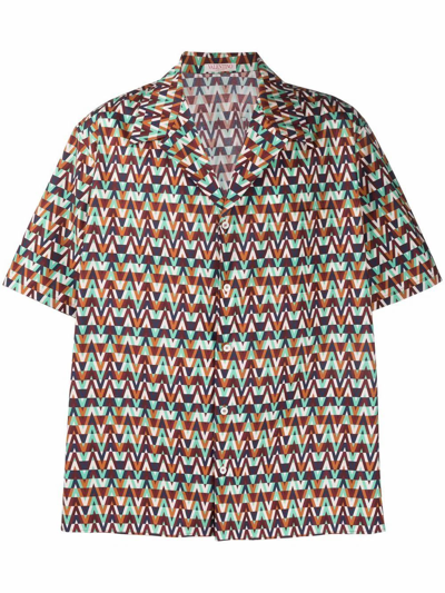 Valentino Optical Print Shirt In Red,brown,green