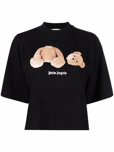 Palm Angels Bear Logo印花短款t恤 In Black