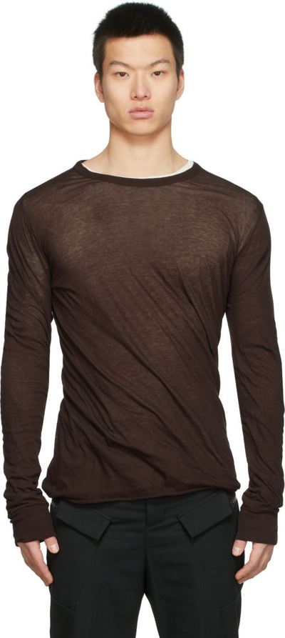 Rick Owens Burgundy Basic Long Sleeve T-shirt In Black