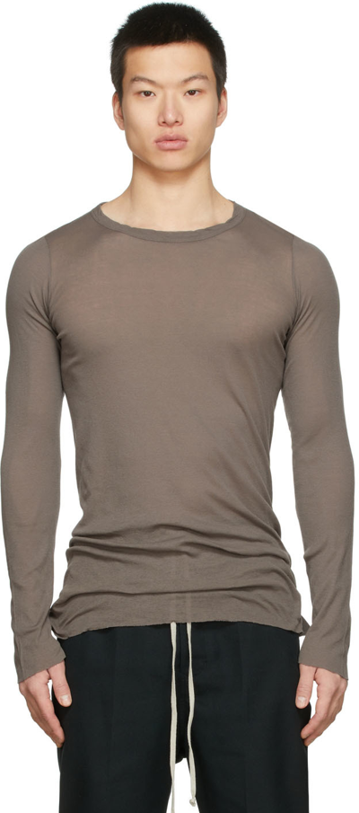 Rick Owens Grey Rib Long Sleeve T-shirt In Beige