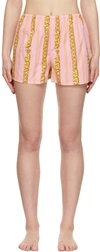 VERSACE PINK & GOLD CHAIN STRIPE PAJAMA SHORTS