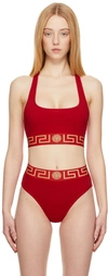 VERSACE RED GRECA BORDER SPORTS BRA