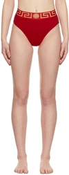 Versace Greca Border High Leg Swimming Briefs In A1203 Red