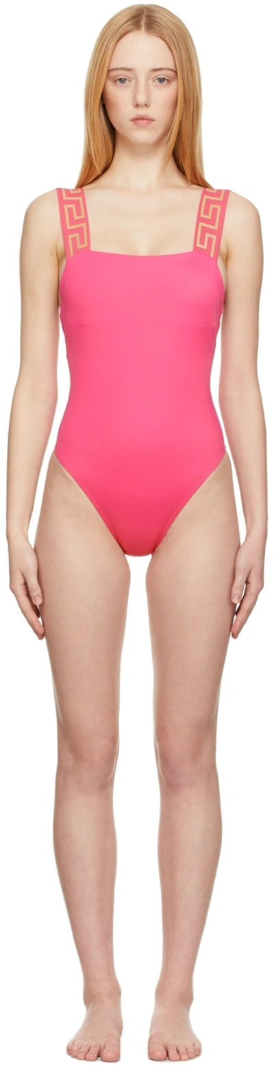 Versace Pink Greca Border One-piece Swimsuit In Fuchsia