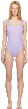 Versace Purple Greca Border One-piece Swimsuit In 1l310 Lillac
