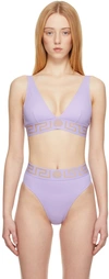 Versace Purple Greca Border Triangle Bikini Top In Pink & Purple