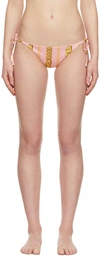 Versace Chain Pinstripe Bikini Bottoms In 5p220 Candy+gold