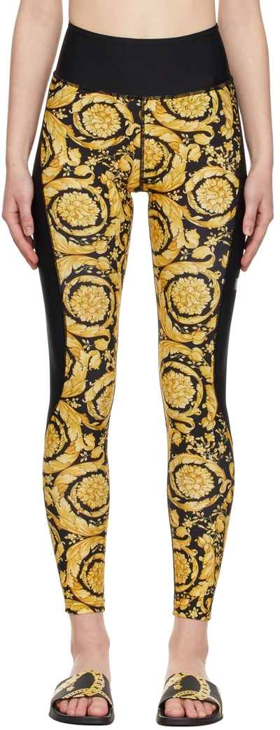 Versace Barocco Print High-waisted Leggings In Gold