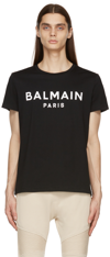 Balmain Black Crewneck T-shirt With Logo Lettering On The Front In Cotton Man In Eab Noir/blanc
