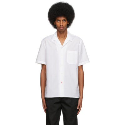 Isaia White Camp Collar Seersucker Shirt In 1 White