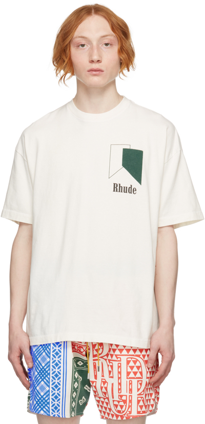 Rhude Track Logo Printed Cotton T-shirt In Cream