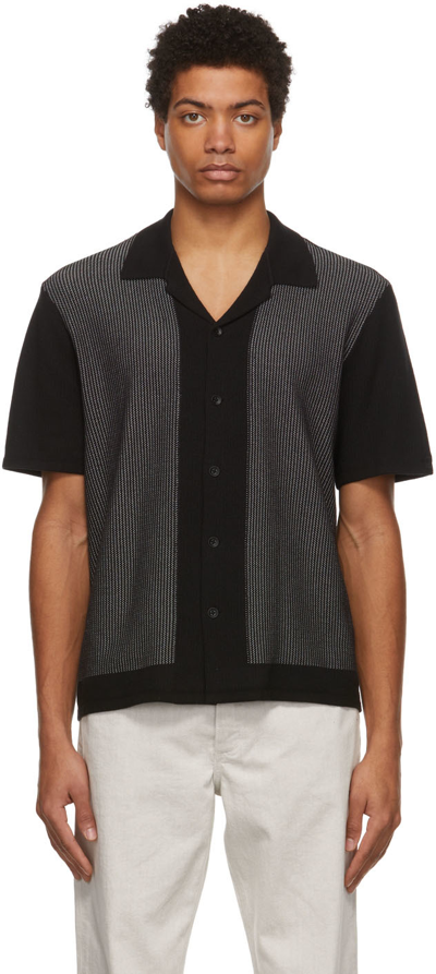 Rag & Bone Harvey Cotton-blend Knit Short-sleeved Shirt In Black White