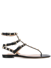 Valentino Leather Rockstud Block Heel Sandals In Black