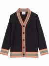 Burberry Boy's Graham Icon Stripe Wool-blend Cardigan In Black