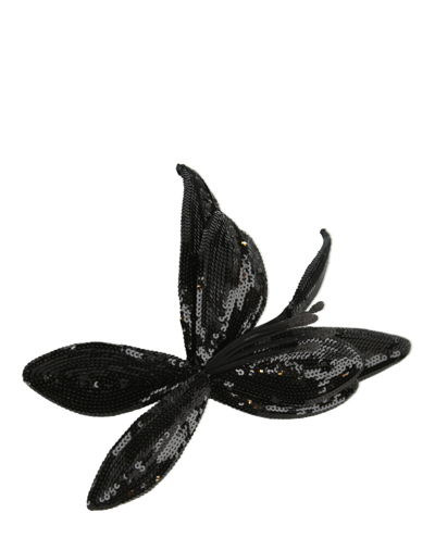 Saint Laurent Floral Sequin Brooch In Black