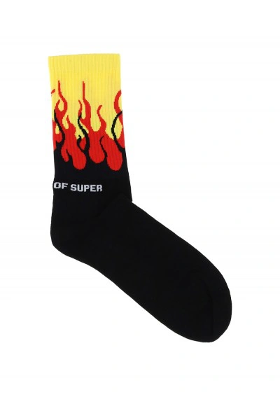 Vision Of Super Double Flame-print Socks In Black