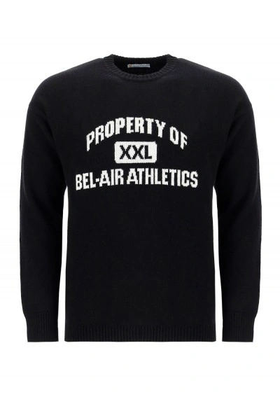 Bel-air Athletics Mens Vintage Black Graphic-knit Wool-blend Jumper S