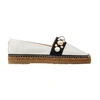 Jimmy Choo Dru Flat Espadrilles In White Leather In Latte Black Gold Mix