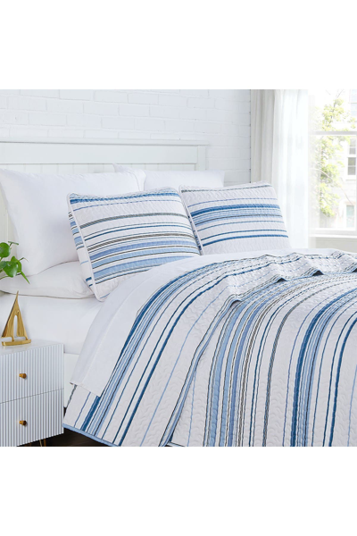 Southshore Fine Linens Coastal Stripes Oversized Quilt Sets In Coastal Stripe Blue