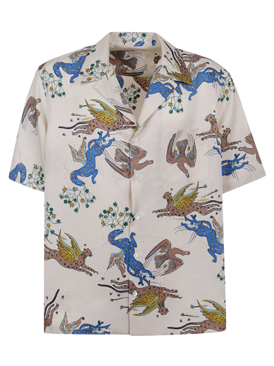 Valentino Short-sleeve Utopia Avorio Printed Shirt In Beige