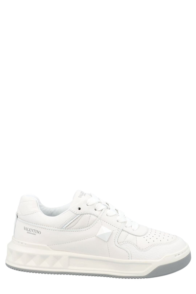 Valentino Garavani Low-top One Stud Leather Sneakers In White