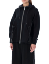 Sacai Black Zip Hoodie Sweatshirt In Black