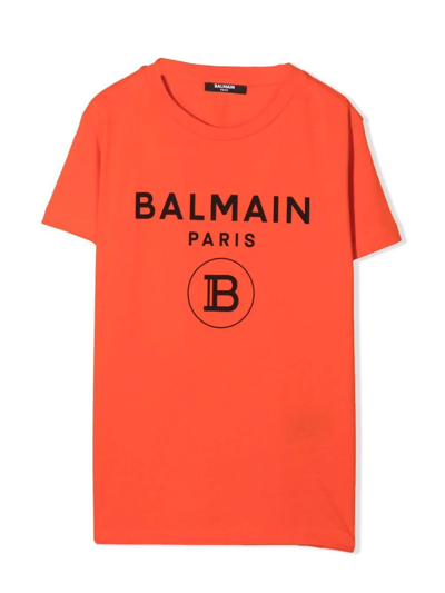 Balmain Kids' Orange Cotton T-shirt In Arancio