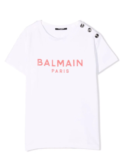Balmain Kids' White Cotton T-shirt In Bianco