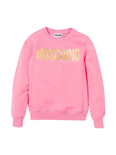 Moschino Kids' Textured Logo Print Sweatshirt In Rosa