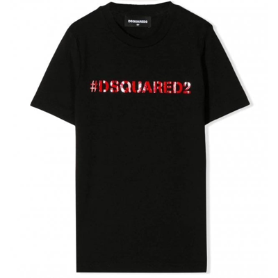 Dsquared2 Kids' Hashtag Logo Cotton T-shirt In Black
