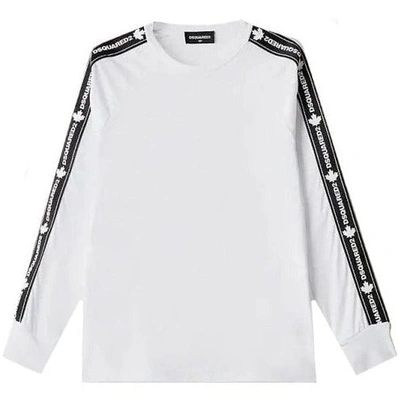 Dsquared2 Kids' White T-shirt With Side Logo Bands In Bianco