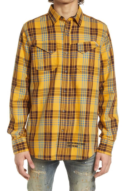 Cult Of Individuality World On Fire Plaid Button-up Shirt In Orange