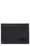 Ferragamo Revival Bicolor Leather Card Case With Id Window In Nero Dark Rain