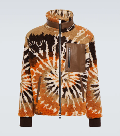 Amiri Leather-trim Tie-dye Fleece Jacket In Multi-colour
